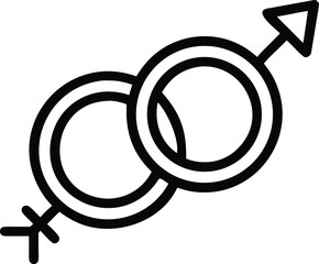 Interlocking male and female gender symbols icon for print projects