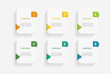For business concept with 6 steps infographics,  rectangle shape with multicolor label,  design for workflow layout, diagram, annual report, web design. vector