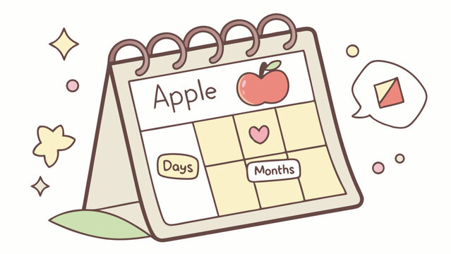 Illustration of a calendar with apple days and months with a heart and a speech bubble design