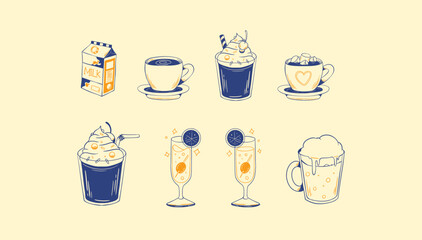Essential Drink Elements: Modern 2D Vector Icons for All Liquid Types