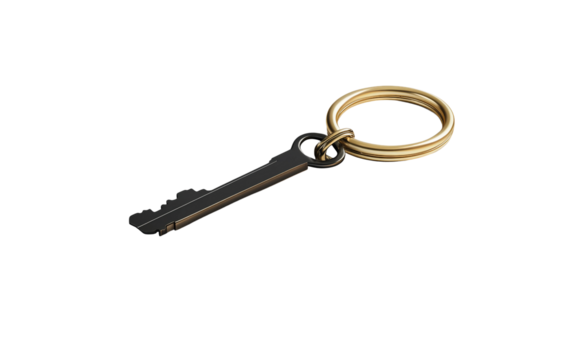 Floating minimalist keychain with sleek metallic design perfect for modern everyday carry isolated on transparent background PNG