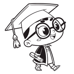Happy cartoon graduate with oversized glasses and diploma