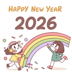 Cute children celebrating new year with confetti happy new year