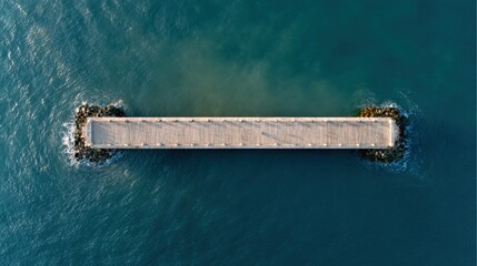 Aerial View of a Wooden Pier Extends Across the Water