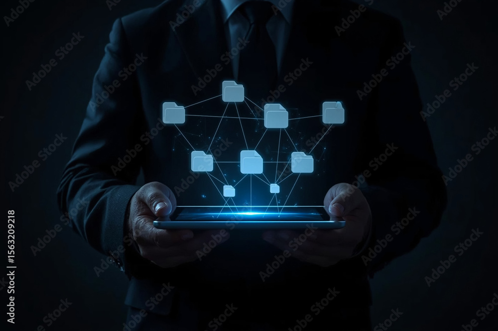 Fototapete data sync concept, transfer file of data between folder, backup data, exchange of file on folder, se