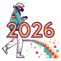 Futuristic figure with colorful digital glitch effect