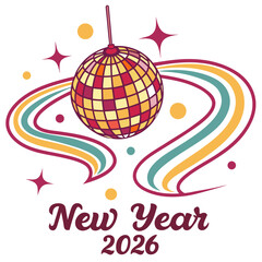 Disco ball celebration with rainbow swirls party new year