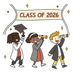 Cheerful diverse graduates looking forward graduation