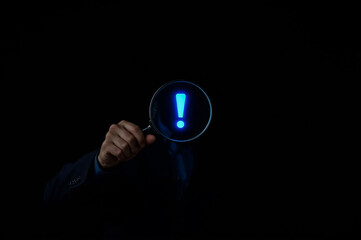 exclamation mark. business development ideas Error warning, notification, maintenance, and finding solutions with copy space. 