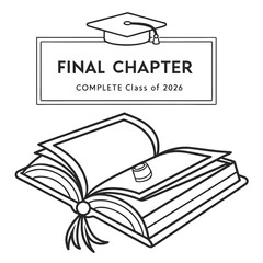 Graduation cap and open book tassel diploma