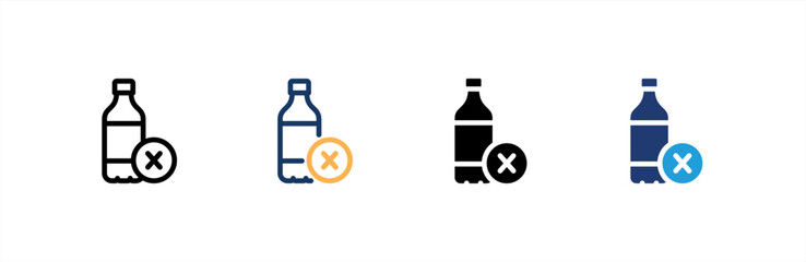 No Plastic Bottles icon set multiple style collection. Vector illustration.