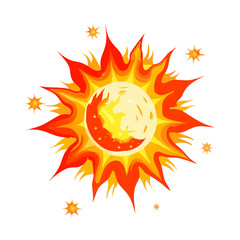 Exploding Cartoon Sun Icon: Solar Flare, Energy Burst, Heat, and Celestial Body