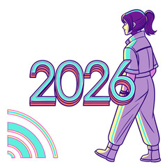 Futuristic girl walking with glowing numbers vector