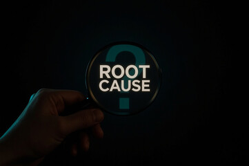 Businessman using magnifier find out the root cause problems. root cause and solution concept.