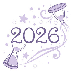 Purple hourglasses and year 2026 time