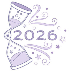 Hourglass pouring stardust into the year celebration