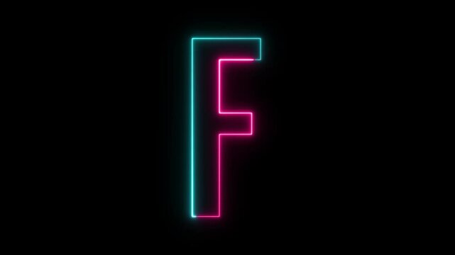 Neon Font F letter F uppercase, appears after some time, Animated, neon alphabet symbol, black background, Letter F Neon, Futuristic Effect, Trendy Glow Lighting, 4K Video Animation