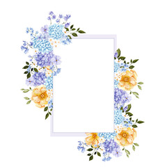 Hand draw watercolor frame with meadow flowers, romantic floral, colorful elegante botanical illustration, isolated on white background