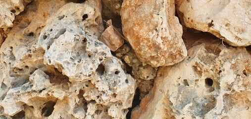 A wall of natural, warm-toned stones, tightly fitted together. The rich textures and earthy tones...
