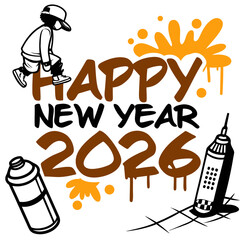 Graffiti style happy new year with paint splatters