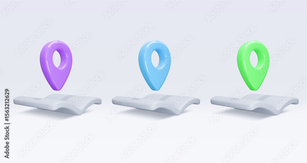 Fototapete set location pointer om map, book, placemark, marker of map, navigation pin sign. 3d gps icon. sign 