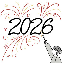 Person writing year with sparkler 2026 celebration