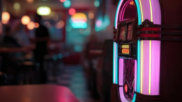 Retro jukebox in a dimly lit bar or restaurant