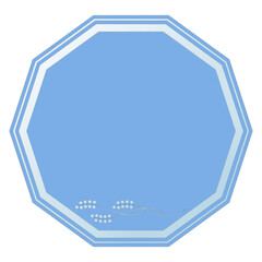 Blue Decagon-Shaped Text Frame with Glass Effect and Carved Design, Isolated on White Background
