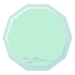 Green Decagon-Shaped Text Frame with Glass Effect and Carved Design, Isolated on White Background