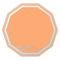 Orange Decagon-Shaped Text Frame with Glass Effect and Carved Design, Isolated on White Background