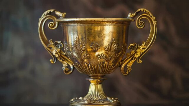 A golden trophy sits atop a table, perfect for awards or recognition scenes