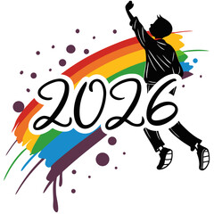 Joyful silhouette leaping through rainbow colors person