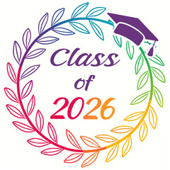 Graduation laurel wreath with colorful gradient class of 2026
