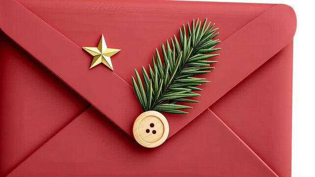 Festive red envelope transition with pine sprig and gold star movement in high definition