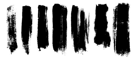 Painted grunge stripes set. Black  labels, background, paint texture. Brush strokes vector. Handmade design elements.