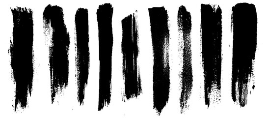Set of black paint, ink brush strokes, brushes, lines. Dirty artistic design elements. Vector