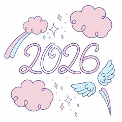 Pastel pink blue clouds angel wings stars vector