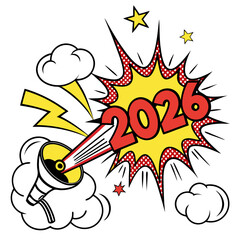 Red yellow explosion bubble with numbers and lightning