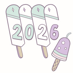 Popsicles with numbers two zero two six and a six ice cream