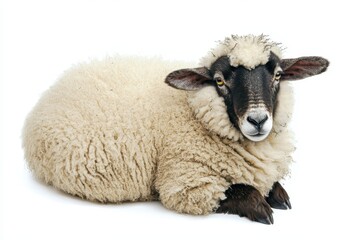 Sheep Lying Down on White Background
