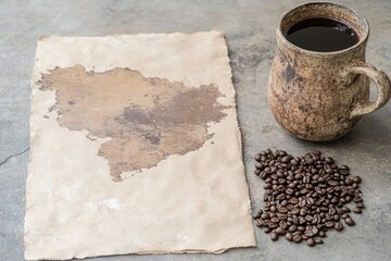 Abstract Artistic Map of Czech Republic Featuring Coffee and Fruits