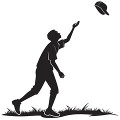 Silhouette boy throwing cap skyward vector