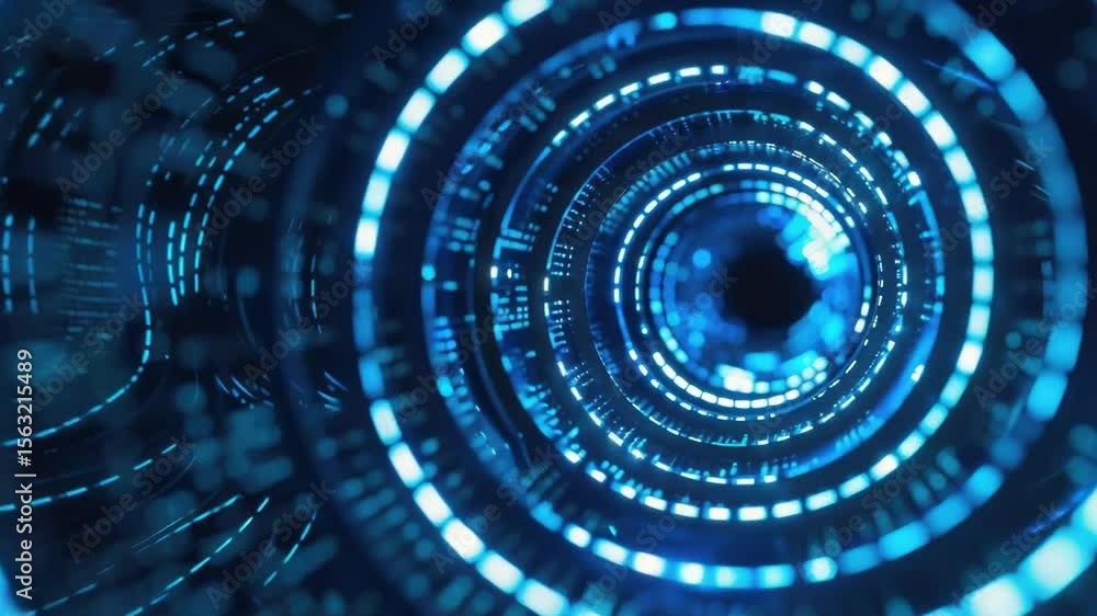 Poster A close-up shot of a circular object with blue lights, ideal for use in technology, design, or conceptual projects