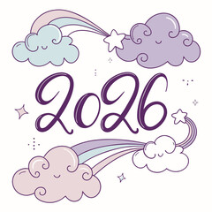 Cute clouds with rainbows and stars pastel