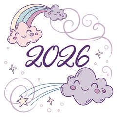 Cute clouds with rainbow and stars kawaii