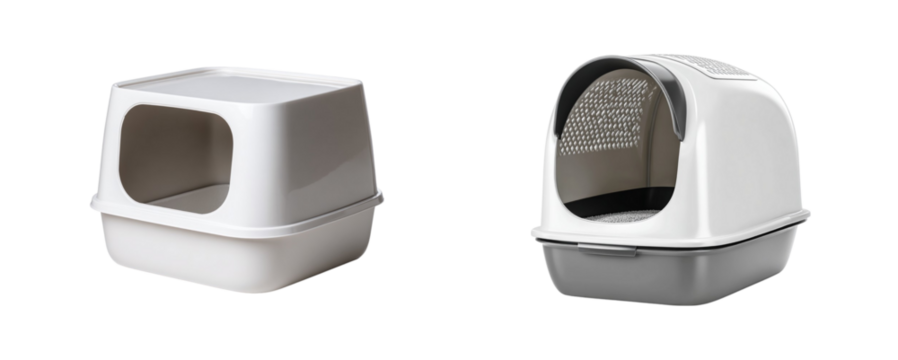 Comparison of two hooded cat litter boxes different styles colors shown transparent background Generative AI
