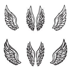 Minimalist angel wing outline vector art for projects
