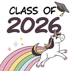 Unicorn jumping rainbow graduation cap celebration
