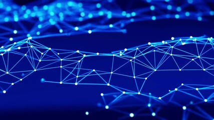 Stylized geometric web of interconnected nodes and semi-transparent shapes forming a tech-inspired digital landscape. - Powered by Adobe