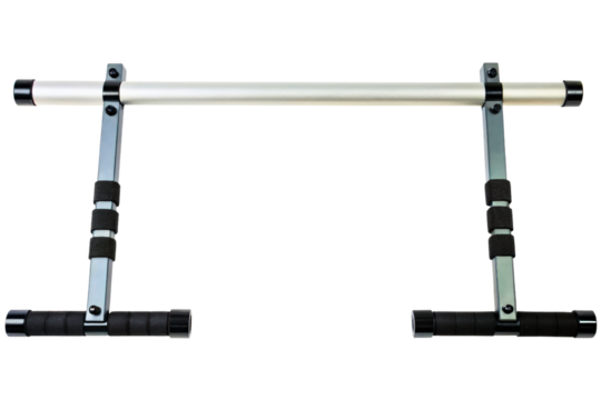 Wall-mounted metal pull-up bar for home gym workouts isolated with transparent background